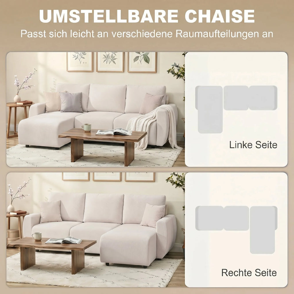 L formos sofa lova su patalynės dėže, veliūrinė, smėlio spalvos
