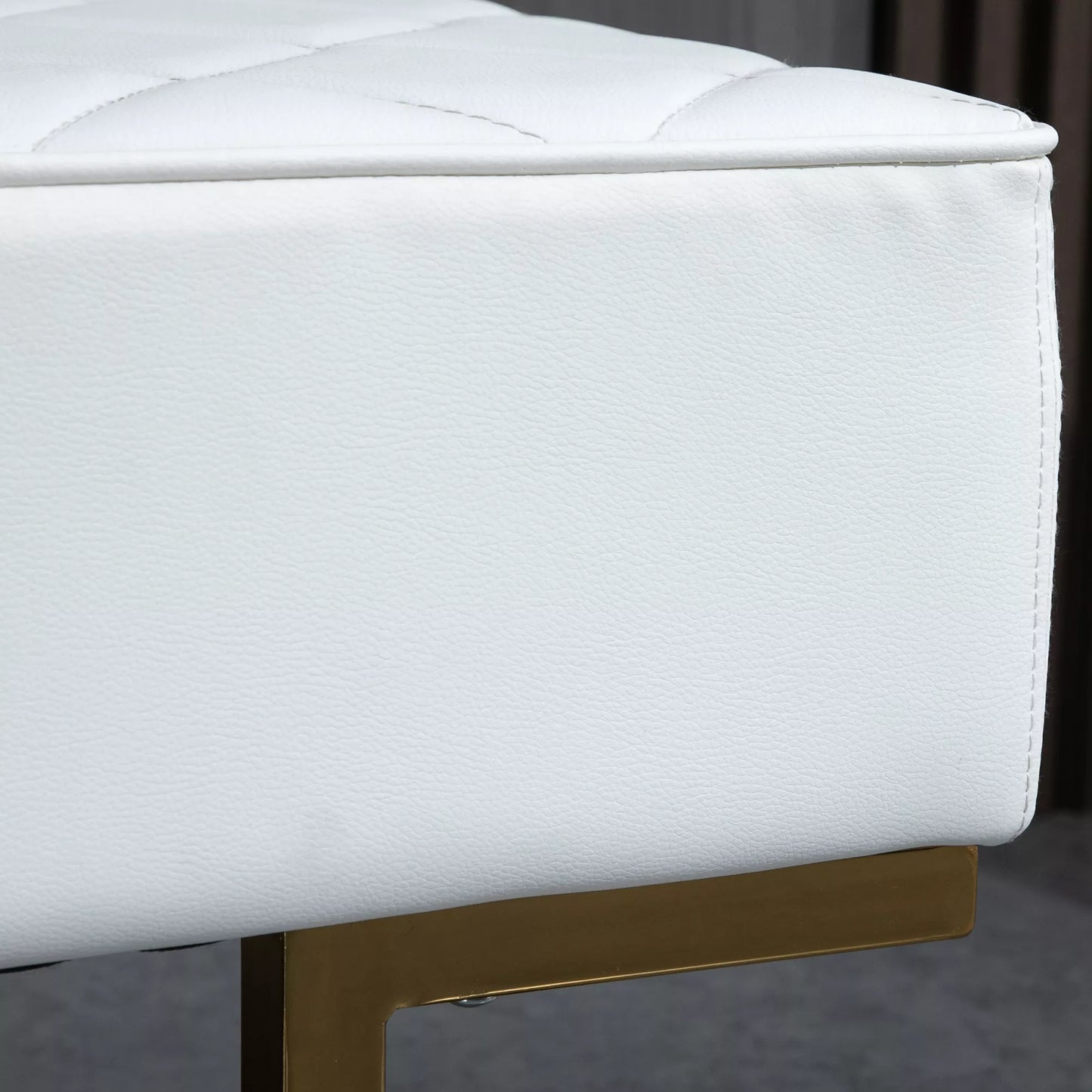 Suolas miegamajam, daiktadėžė, suolas prie lovos, svetainei, dirbtinė oda, metalas, balta+auksinė, 120 x 43 x 42 cm