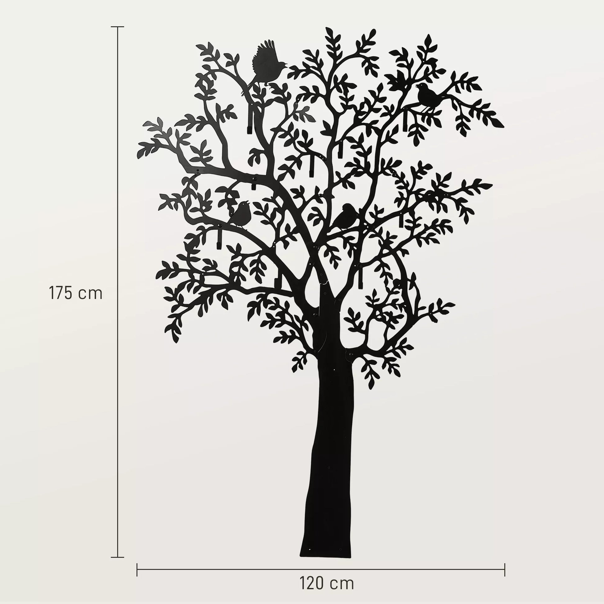 Sieninis drabužių kabyklas, prie sienos tvirtinamas kabliukas, medžio dizainas su paukščiais, juodas