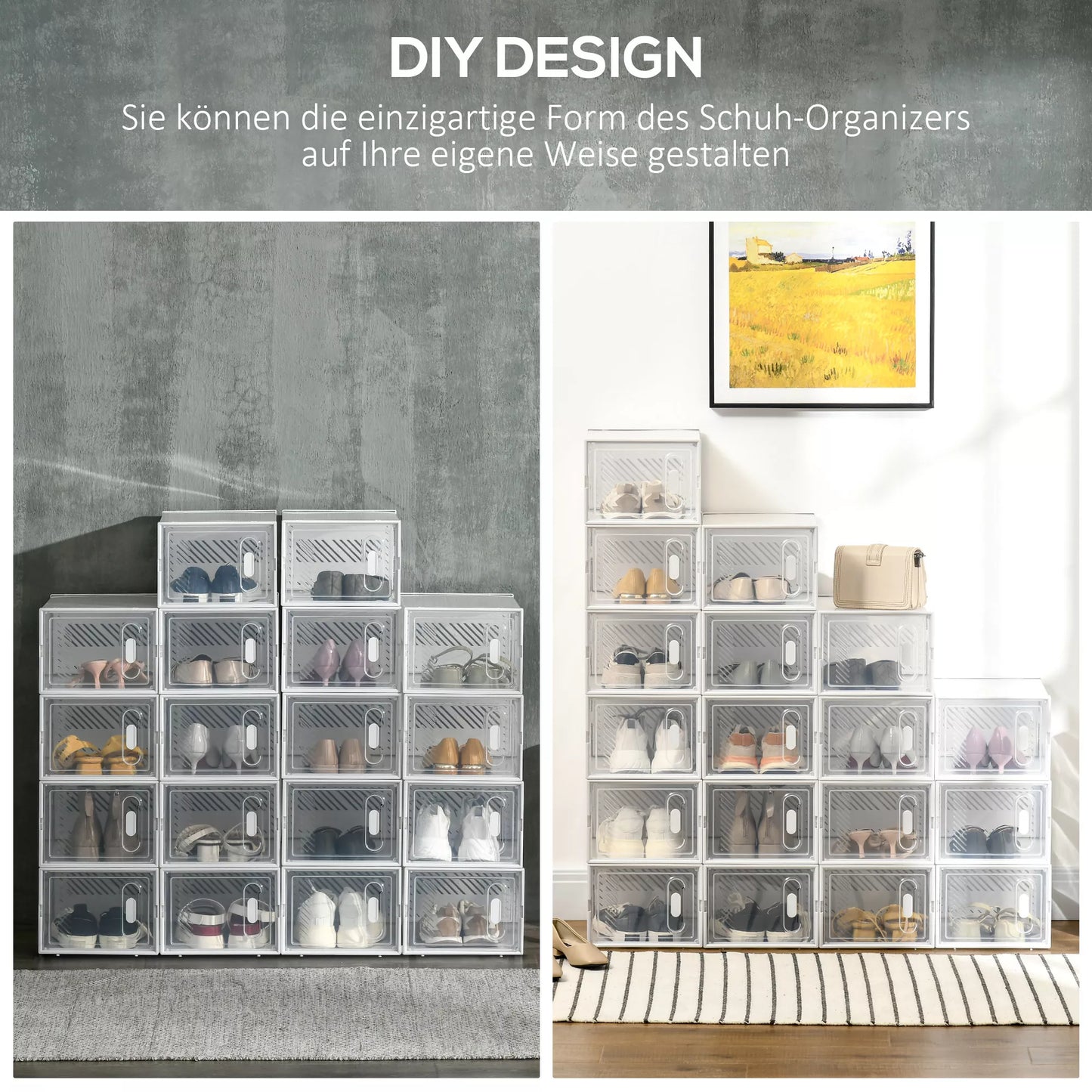 Modulinė lentynų sistema su 18 skyrių, jungiamoji lentyna, 25 cm x 35 cm x 19 cm, permatoma