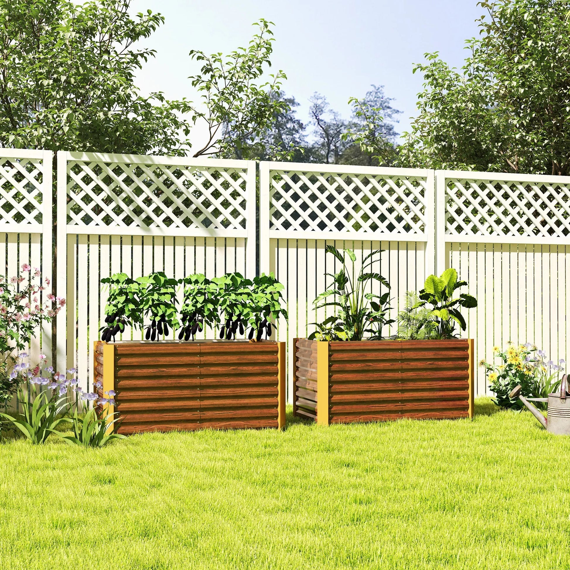 Aukštos lysvės, 2 vnt. rinkinys, gėlių dėžė, ypač gili, metalinė, 120 x 60 x 60 cm, ruda