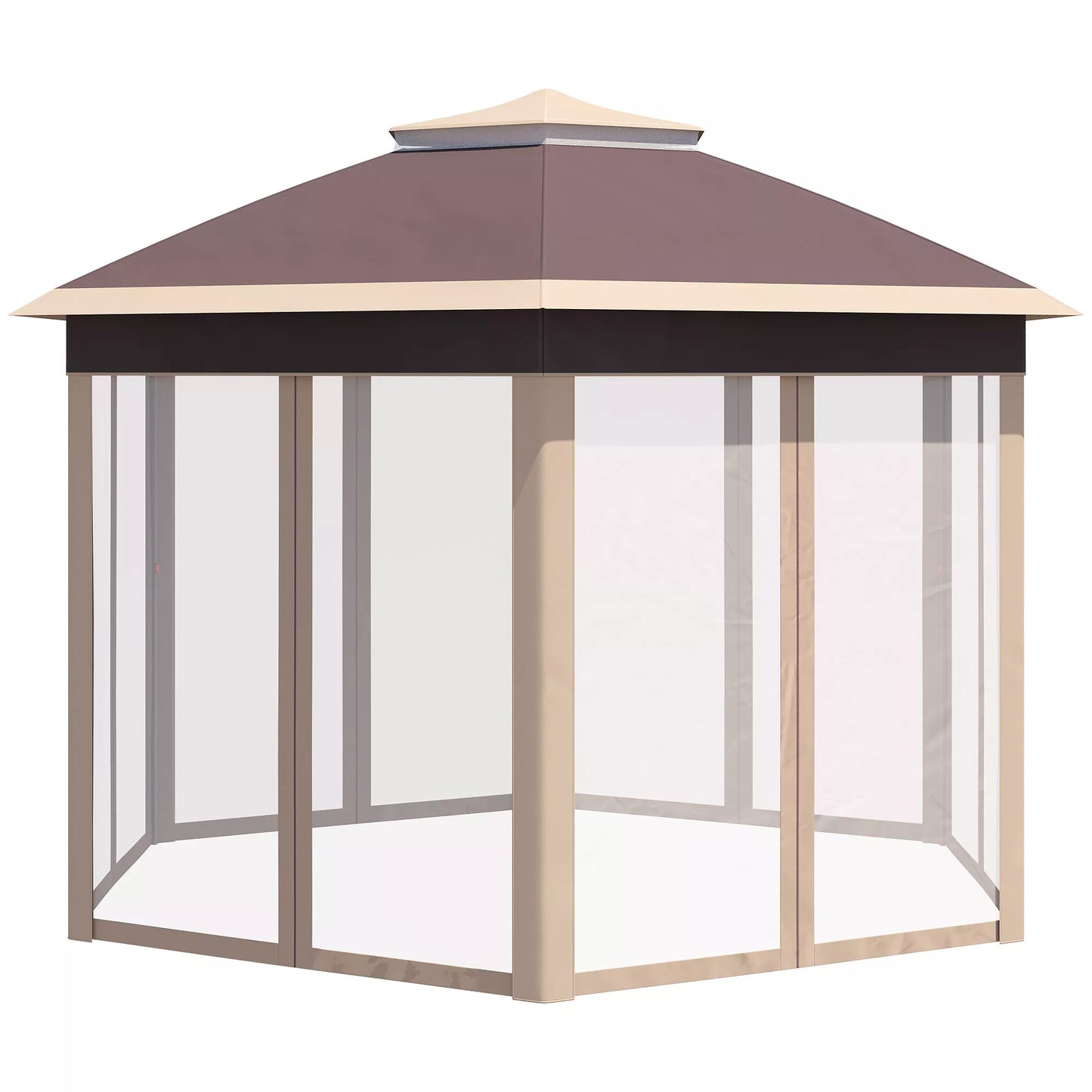 Paviljonas 4x4 m, vandeniui atsparus, iššokantis šešiakampis sulankstomas paviljonas, dvigubas stogas, sodo paviljonas su 6 šoniniais elementais, vakarėlių palapinė su nešimo maišeliu, skirtas sodui, terasai, festivaliui, smėlio spalvos + chaki