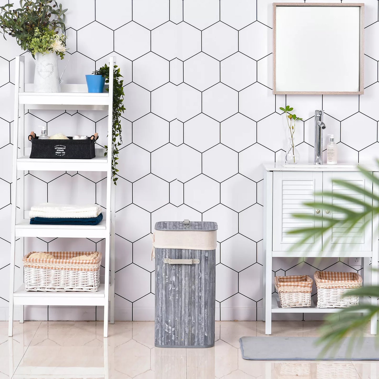 Siauras skalbinių krepšys su dangčiu 72L, skalbinių surinktuvas su rankena, nuimamu skalbinių maišu, skalbinių dėžė skalbyklai, miegamajam, vonios kambariui, pilkas