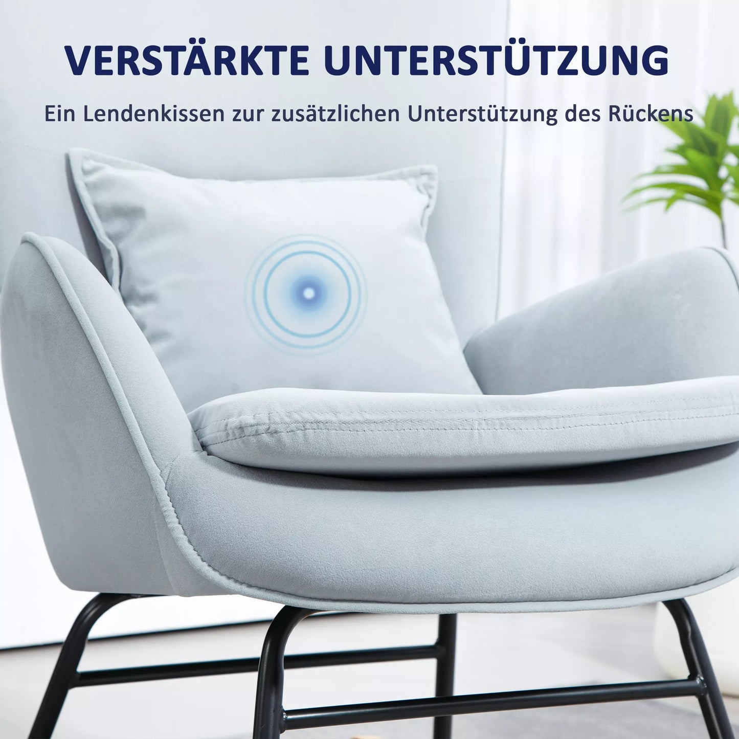 Supamas krėslas, minkštas užvalkalas su aksomo išvaizda, su juosmens atramine pagalvėle, atlaiko iki 120 kg, 67 x 85 x 112 cm, šviesiai pilka