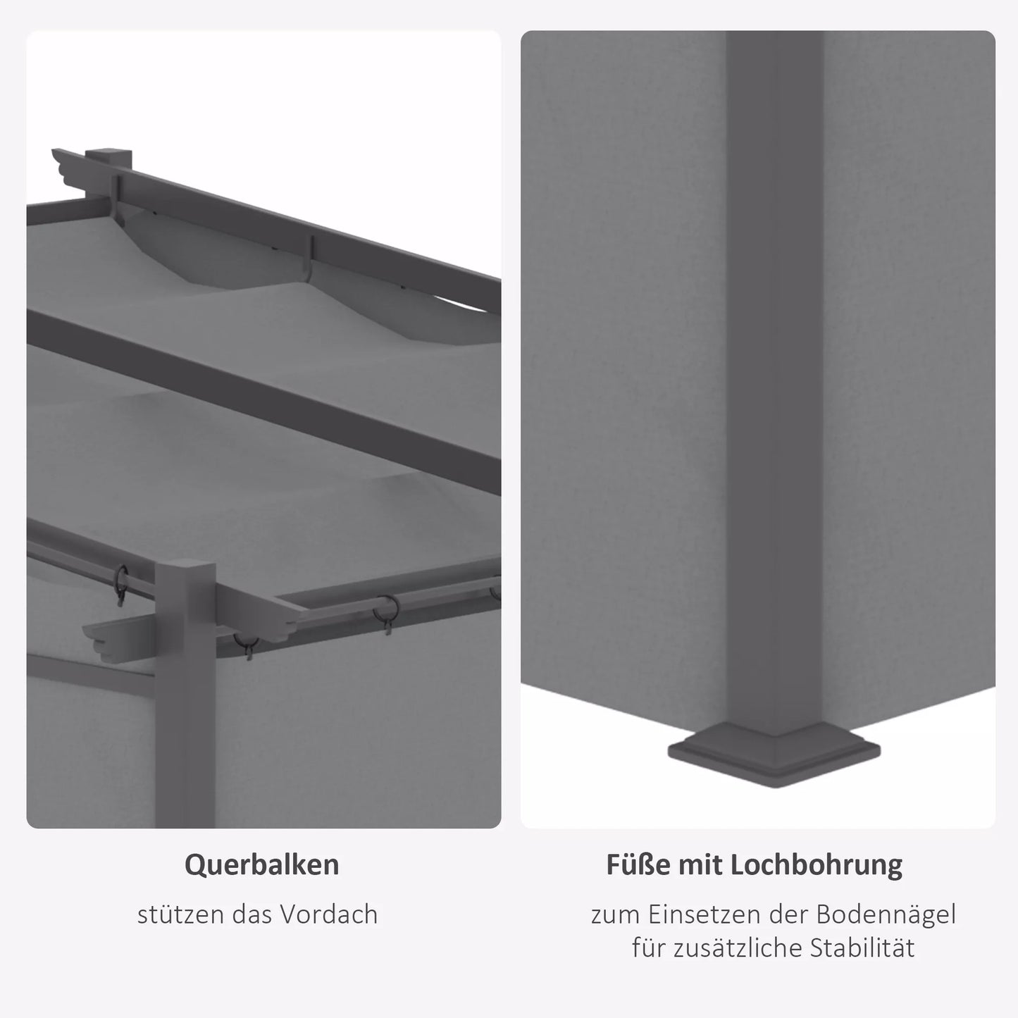 Pergola, įskaitant tvirtinimo medžiagas, ištraukiamas stogas, 2,97 m x 2,95 m x 2,3 m, tamsiai pilka
