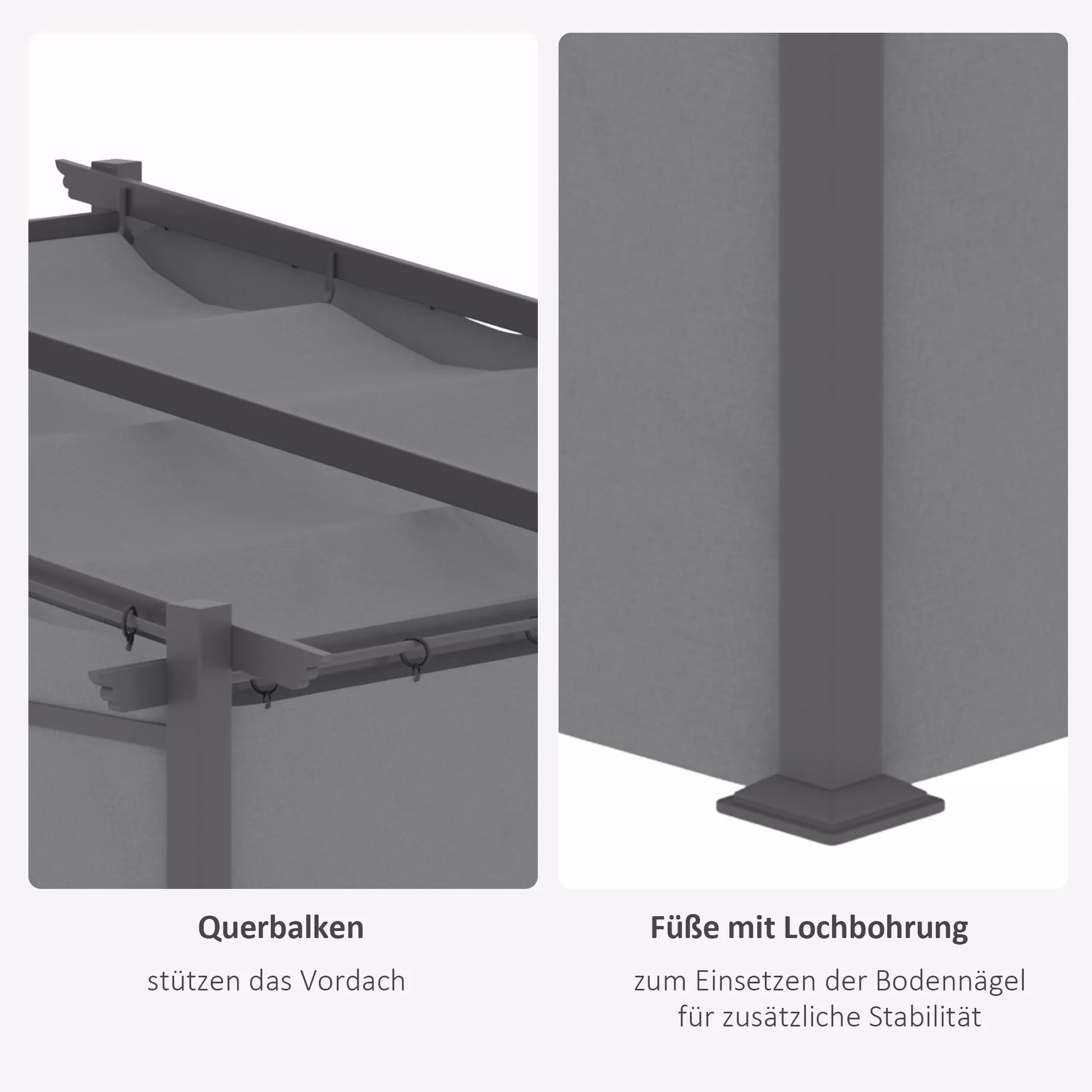 Pergola, įskaitant tvirtinimo medžiagas, ištraukiamas stogas, 2,97 m x 2,95 m x 2,3 m, tamsiai pilka