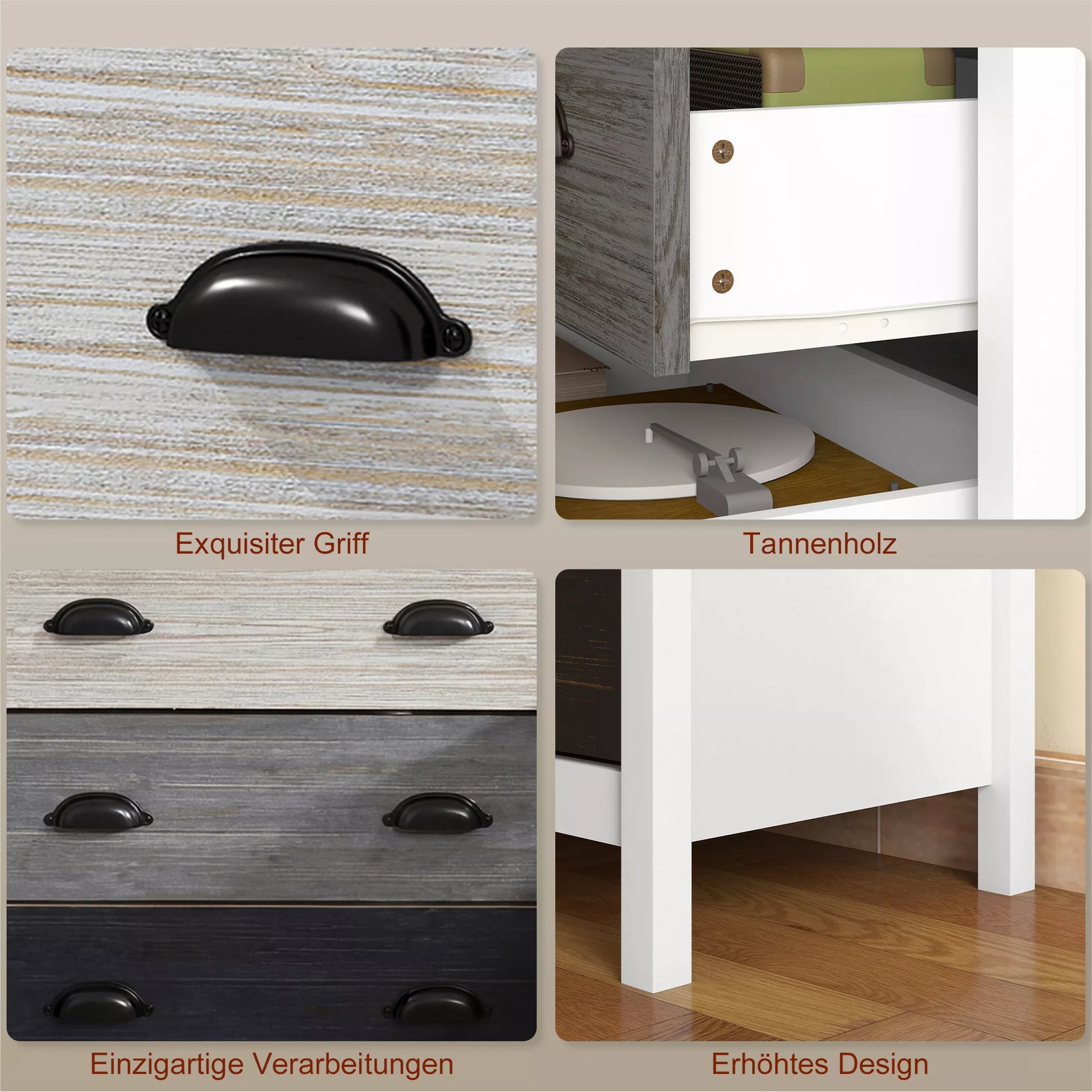 Bufetas, komoda, 5 stalčiai, lakuotas paviršius, MDF ir pušies mediena, 70 x 38 x 85 cm, balta