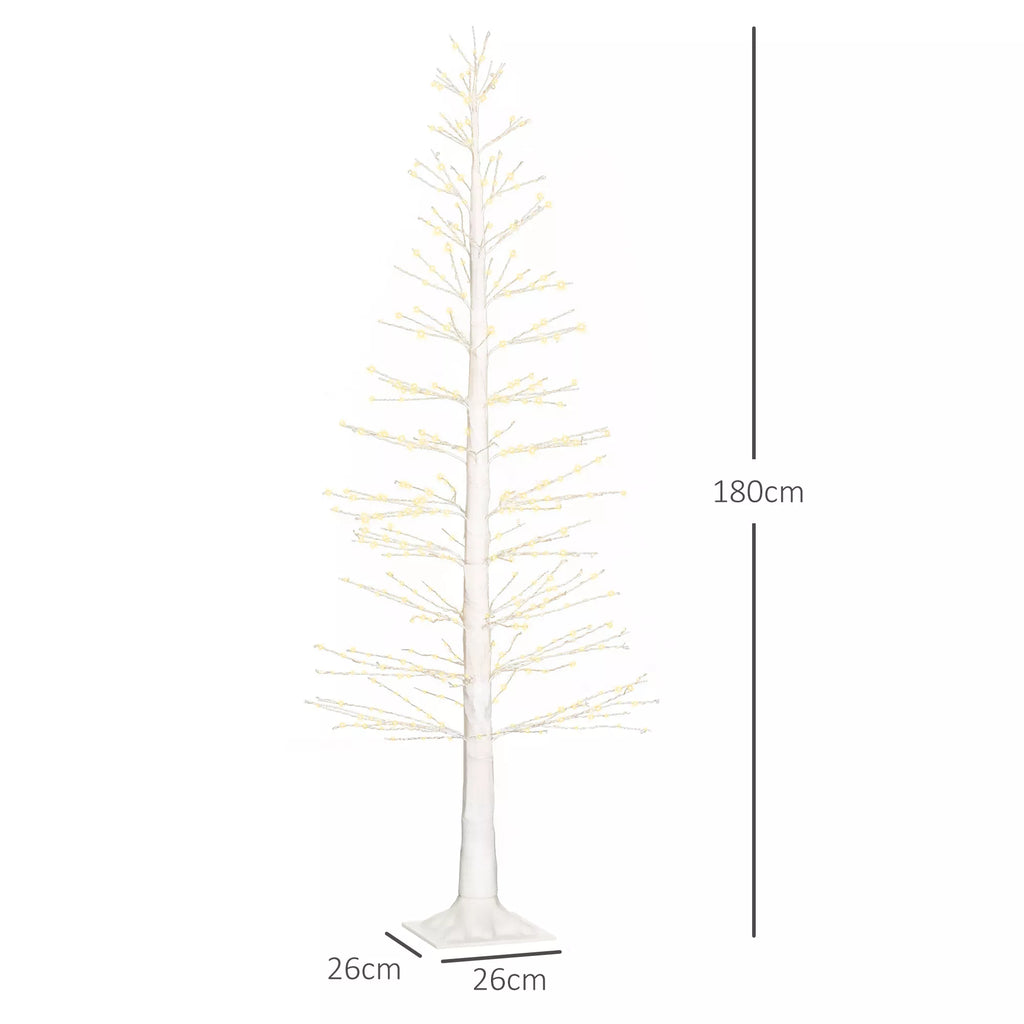 Dirbtinė eglė su LED apšvietimu, 180 cm aukščio Kalėdų eglutė, su natūraliomis žievės detalėmis, balta