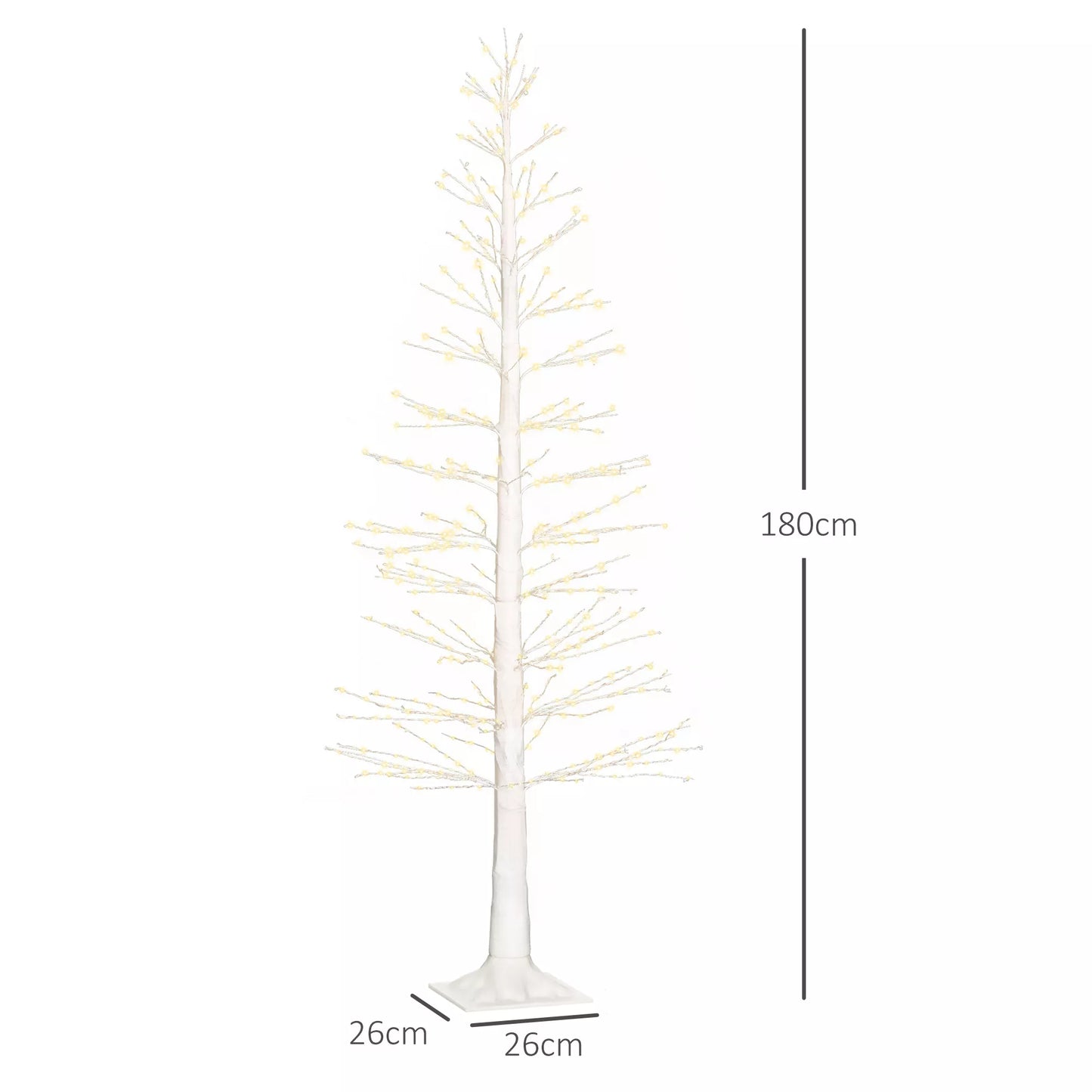Dirbtinė eglė su LED apšvietimu, 180 cm aukščio Kalėdų eglutė, su natūraliomis žievės detalėmis, balta