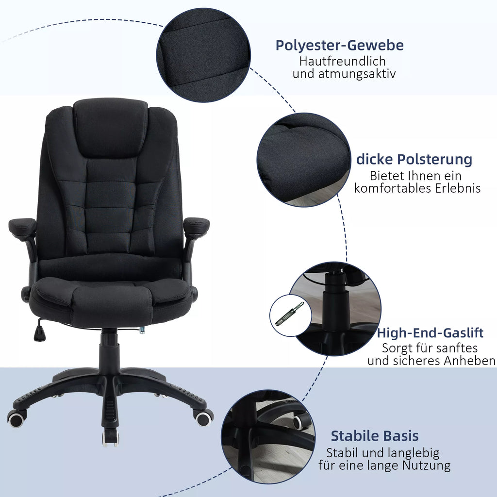 Biuro kėdė, kompiuterio kėdė, atlošiama poilsiui, aukščio reguliavimo rašomojo stalo kėdė, ergonomiška, 360°, putplastis, plastikas, lininis poliesteris, juoda, 65 x 72 x 100-120 cm