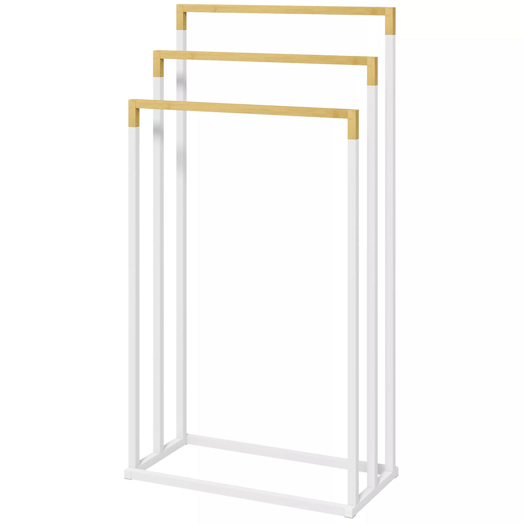 Rankšluosčių laikiklis Rankšluosčių laikiklio rinkinys 3 rankšluosčių strypai, pramoninis dizainas, bambukas, 45 x 22,5 x 86 cm, balta + natūrali