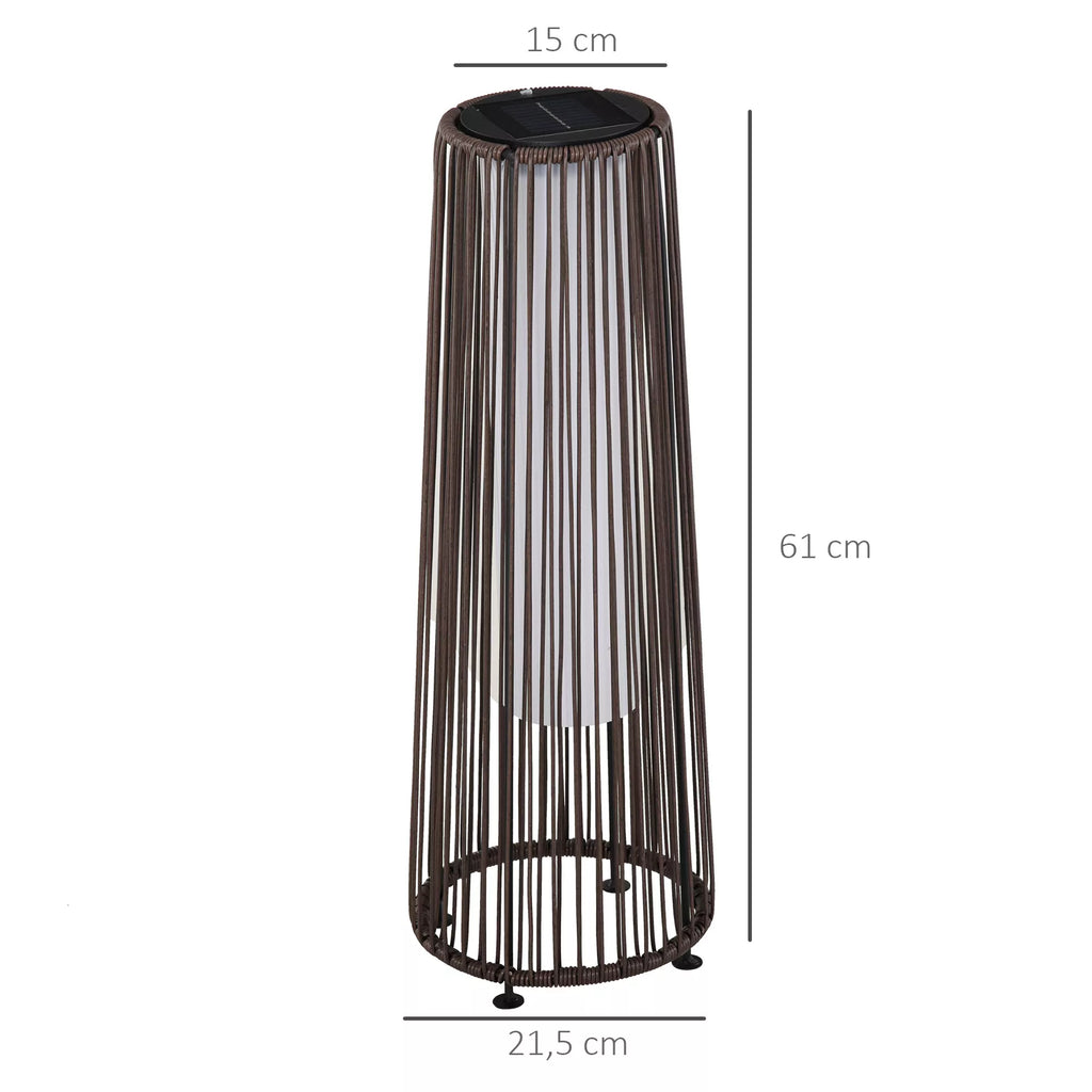 Sodo lempa, lauko lempa, maitinama saulės energija, veikia 8 valandas, automatinis režimas, rotango išvaizda, 21,5 x 21,5 x 61 cm