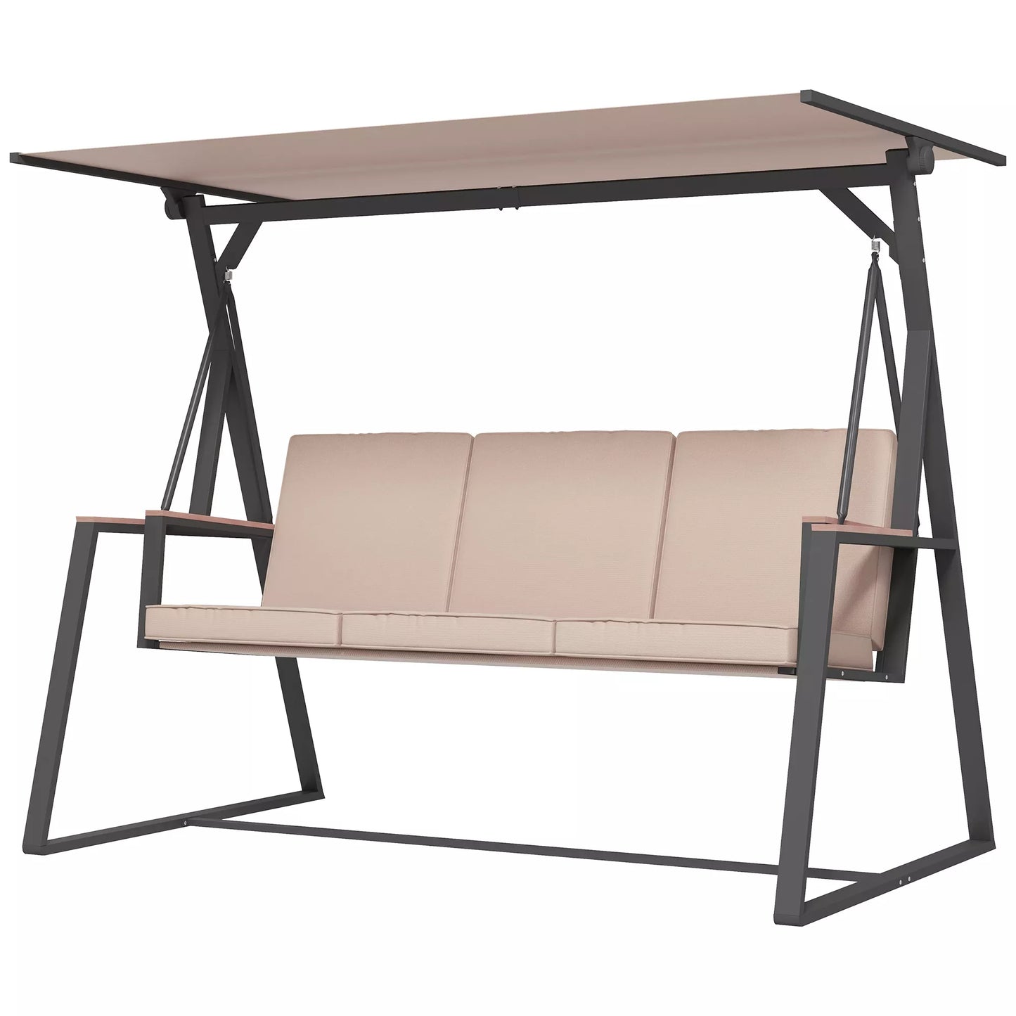 Hollywood sūpuoklės Sodo sūpuoklės 3 vietų sūpuoklės su stogeliu nuo saulės, atsparios oro sąlygoms, smėlio spalvos + juoda