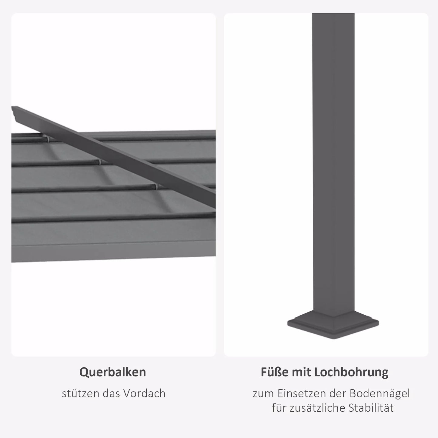 Pergola, su tvirtinimo elementais, ištraukiamas stogas, 3,97 m x 2,95 m x 2,3 m, tamsiai pilka