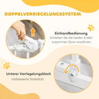 Infografika: baltų vartų dvigubas užrakto sistema ir vienos rankos atidarymo mechanizmas