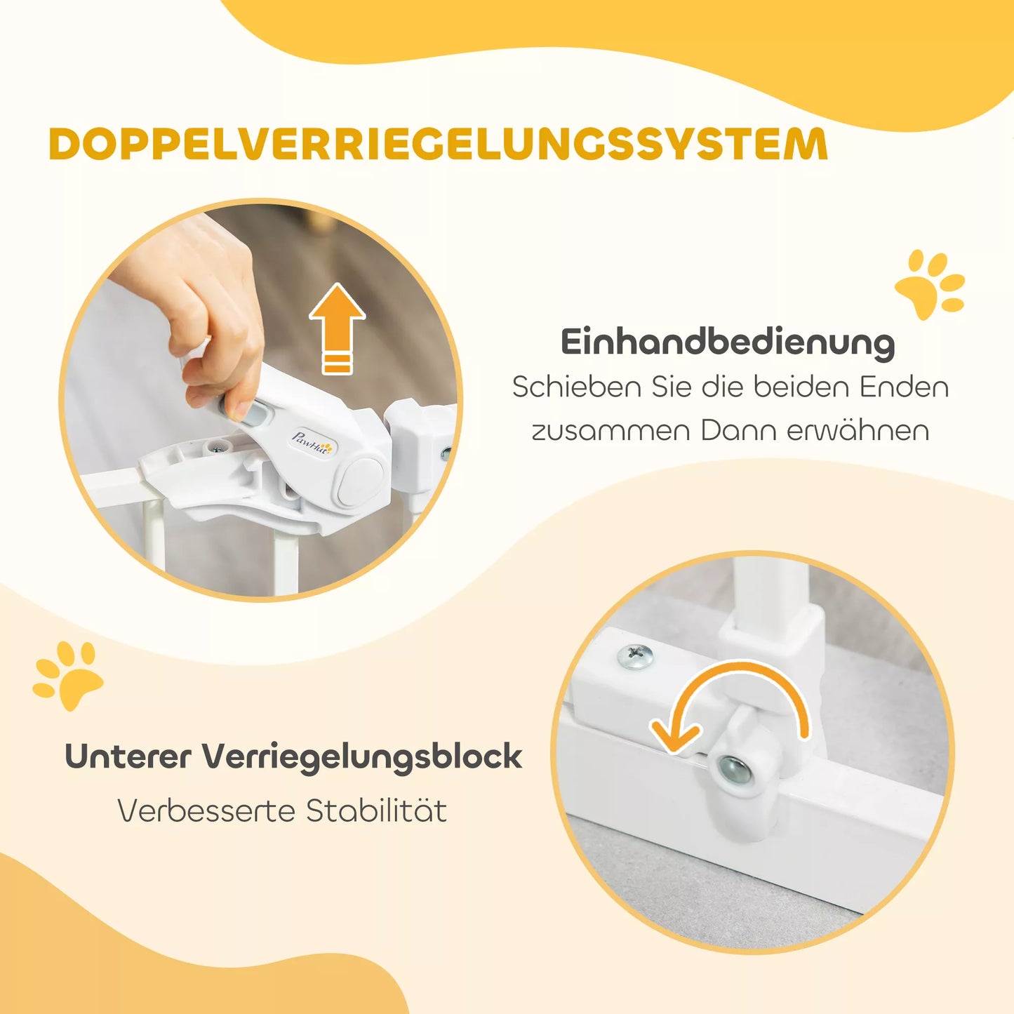 Apsauginiai varteliai su kačių durelėmis, montuojami be gręžimo, reguliuojamo pločio 74-80 cm, atidaromi viena ranka, metaliniai, balti