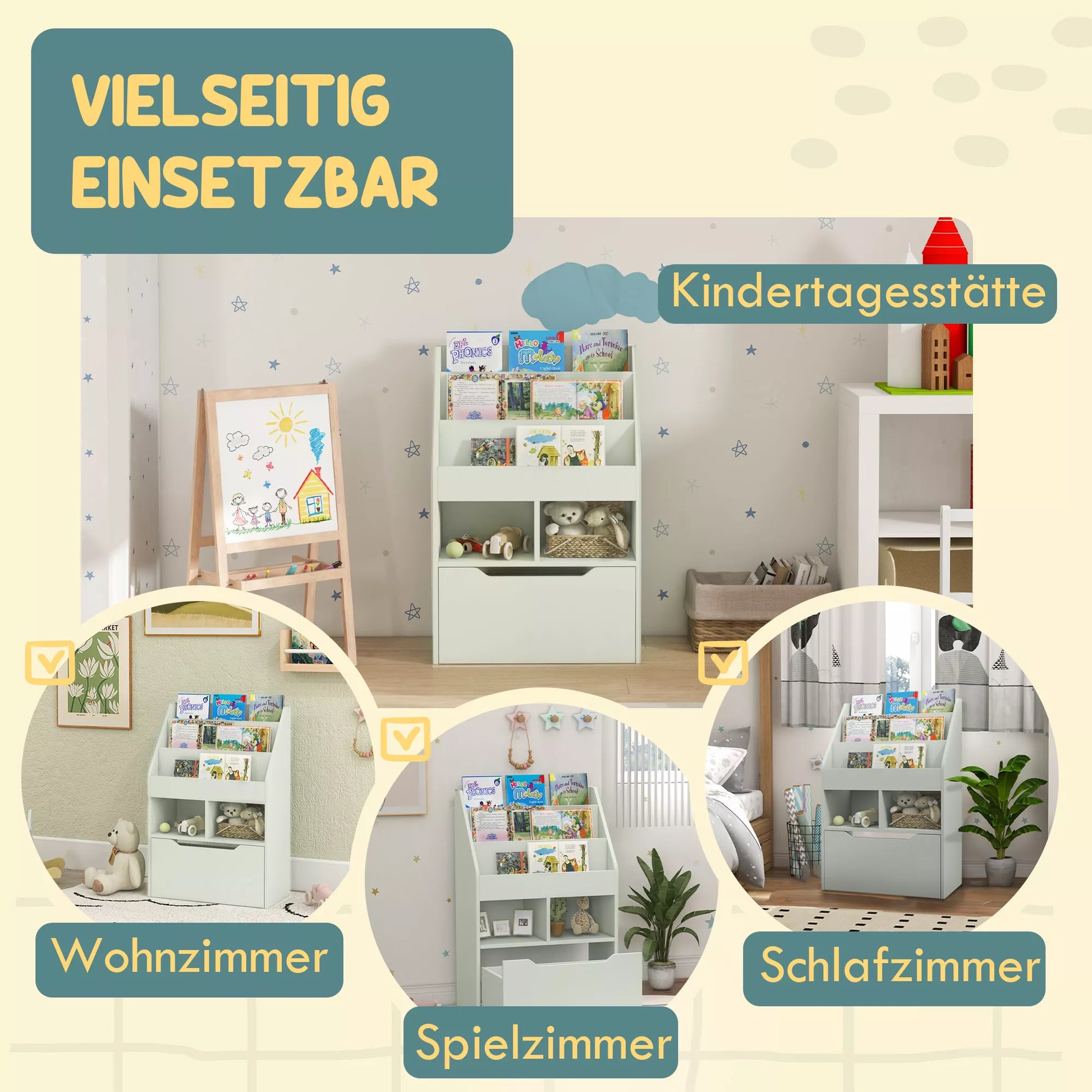 Vaikiška lentyna su stalčiumi, knygų lentyna su skyreliais, 60 x 29,9 x 90 cm, žalia