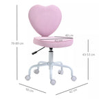 Rožinės kėdės matmenų schema: sėdynė 42 cm, aukštis 79–89 cm, reguliuojama 43–53 cm