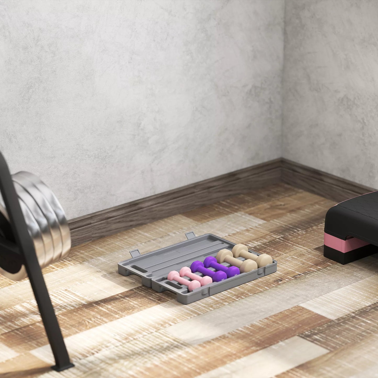 Hantelių rinkinys 6 vnt. su lagaminu, svoriais 0,5kg, 1kg, 1,5kg, reguliuojami namams, sporto salei