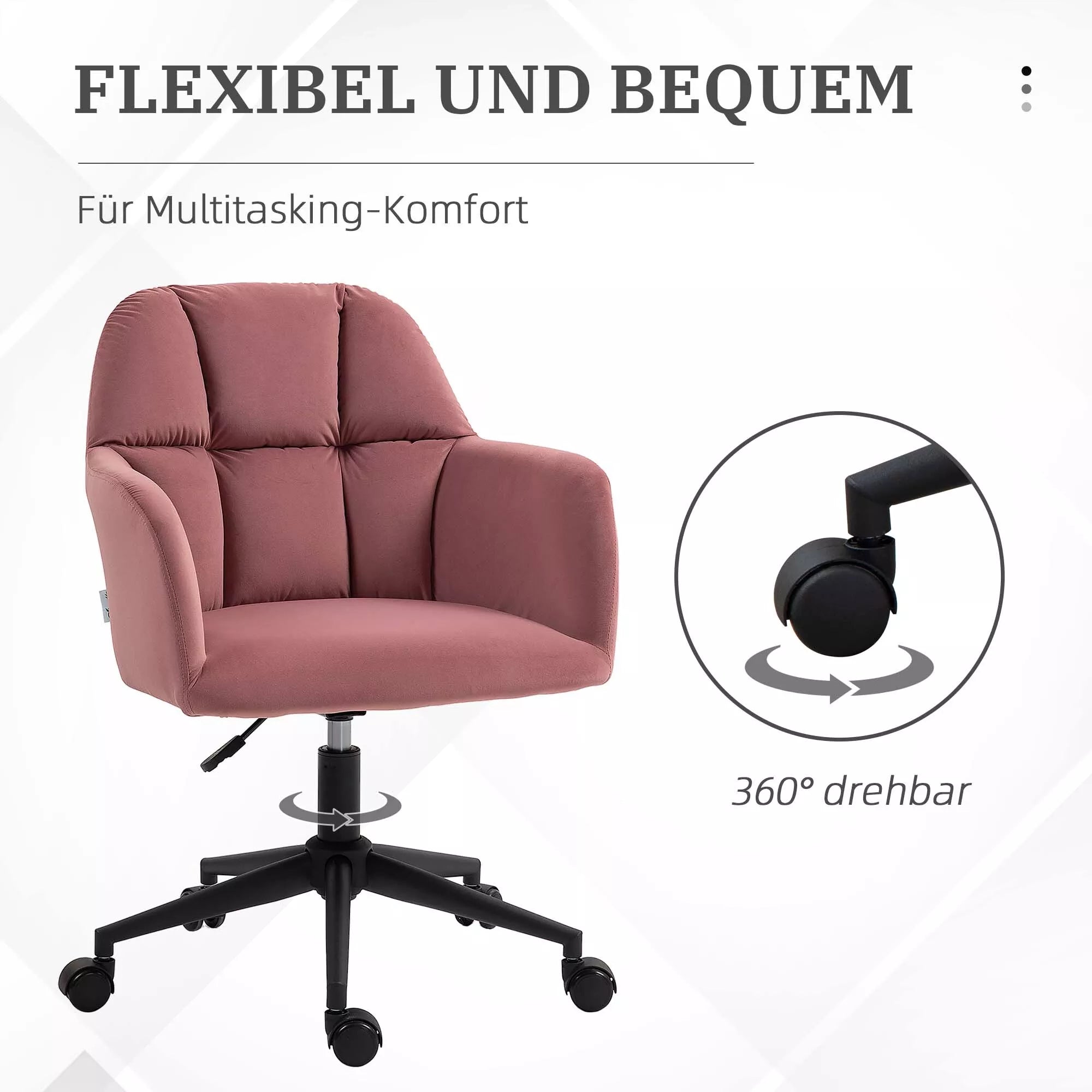 Biuro kėdė, ergonomiška, aukščio reguliuojama, sukiojama, aksomo išvaizda, iki 120 kg, rožinė