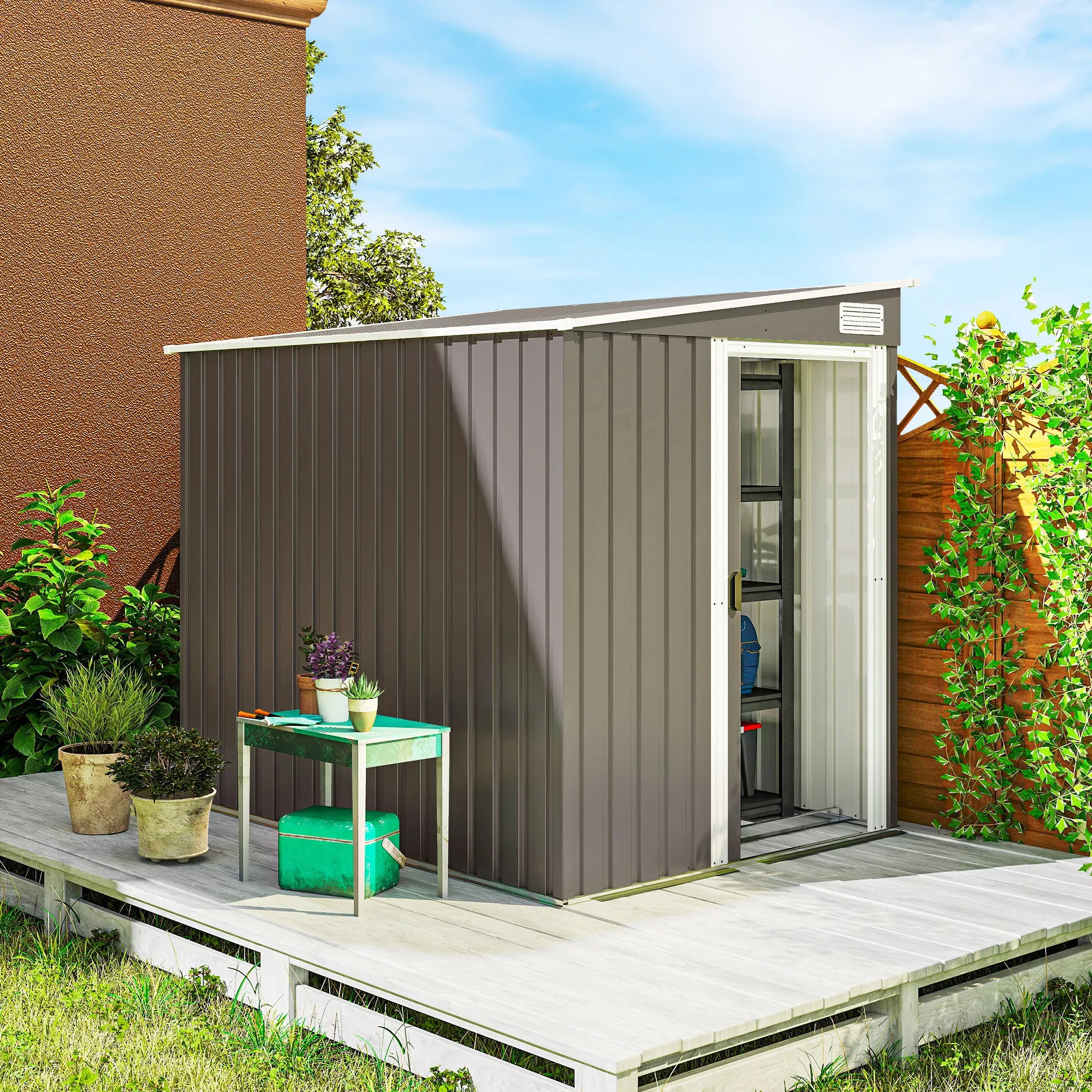 Metalinis įrankių sandėliukas 2,81 m² 154 x 206,5 x 181 cm Įrankių sandėliukas su vienšlaičiu stogu Pamatinis