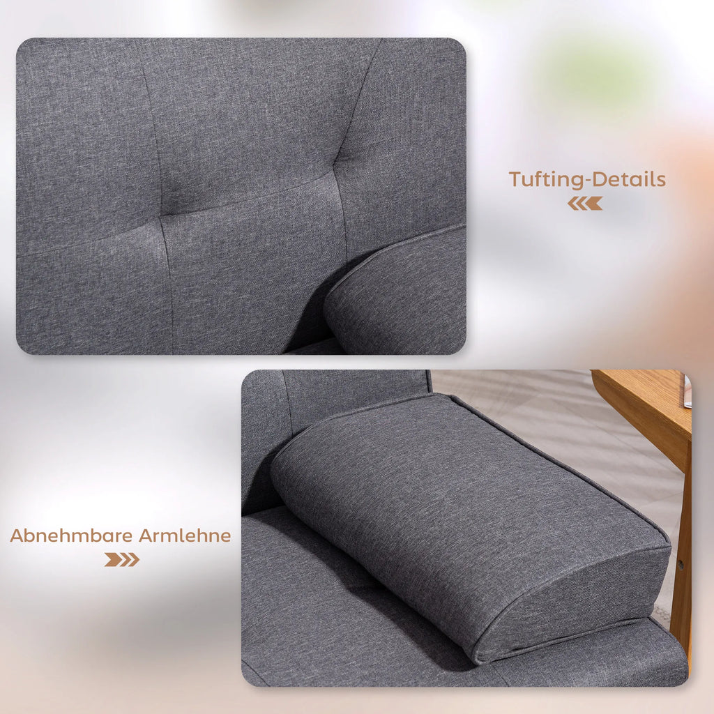 Skandinaviško dizaino trivietė sofa-lova, 2 pagalvėlės, pilka + natūrali spalva