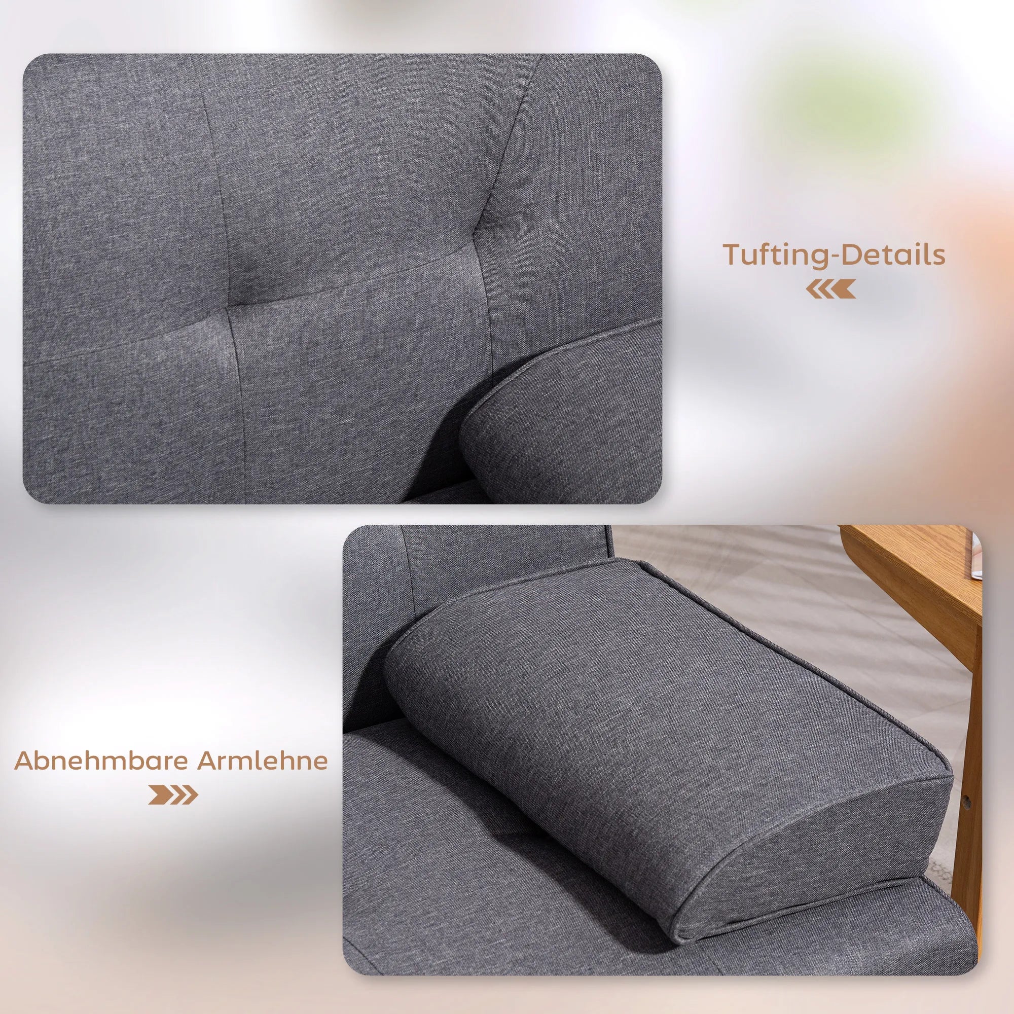 Skandinaviško dizaino trivietė sofa-lova, 2 pagalvėlės, pilka + natūrali spalva