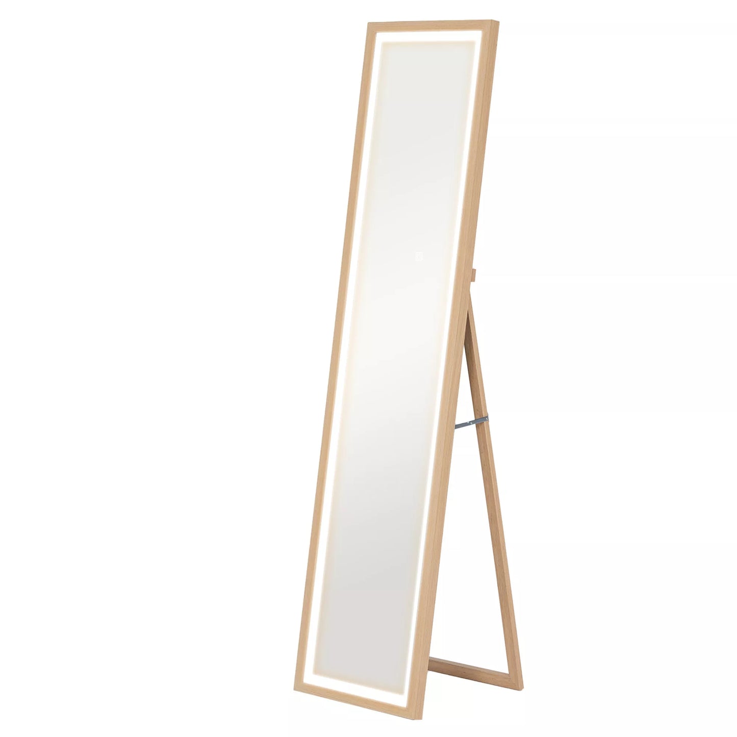 LED pilno kūno veidrodis, 40 x 160 cm, su lietimui jautriu valdymu, pritemdomas, 3 spalvų pasirinkimu, ąžuolo spalvos