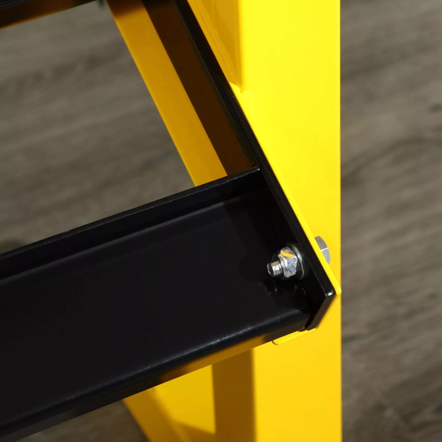 Stovas hanteliams iki 270 kg, su 2 lentynomis, plieniniu rėmu, geltonas, 92,5 x 50,5 x 80,5 cm