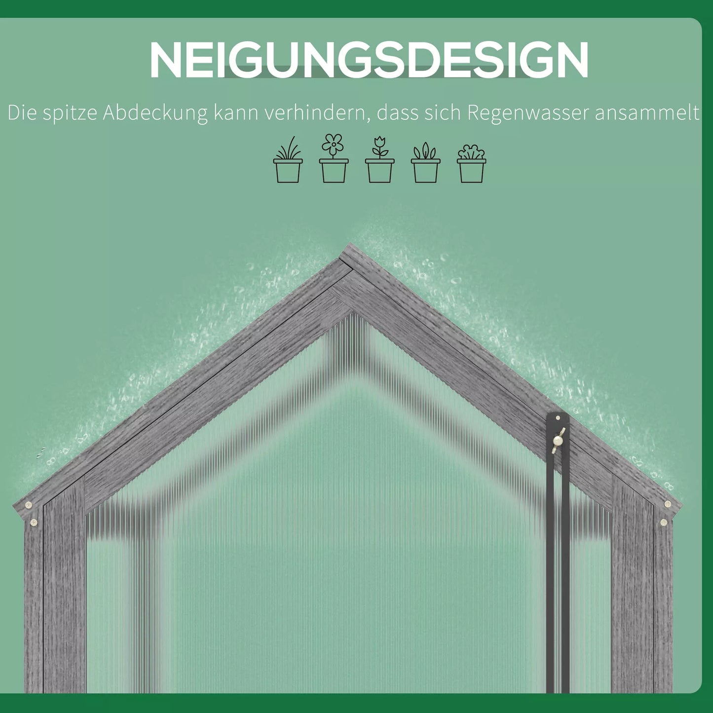 Mini šiltnamis, kompaktiškas medinis namelis augalams, polikarbonato plokštės, vėdinimo anga, 90I x 52P x 49,5A cm, pilkas