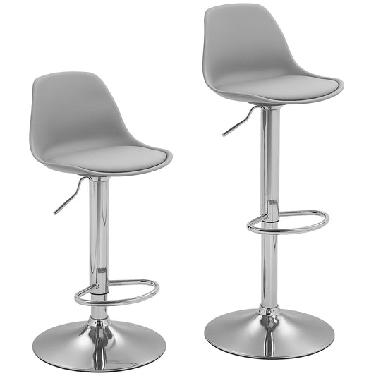 2 vnt. baro taburečių rinkinys, pasukamos, su atlošu, reguliuojamo aukščio, atlaiko iki 120 kg, 42 x 38 x 82-104 cm, pilka