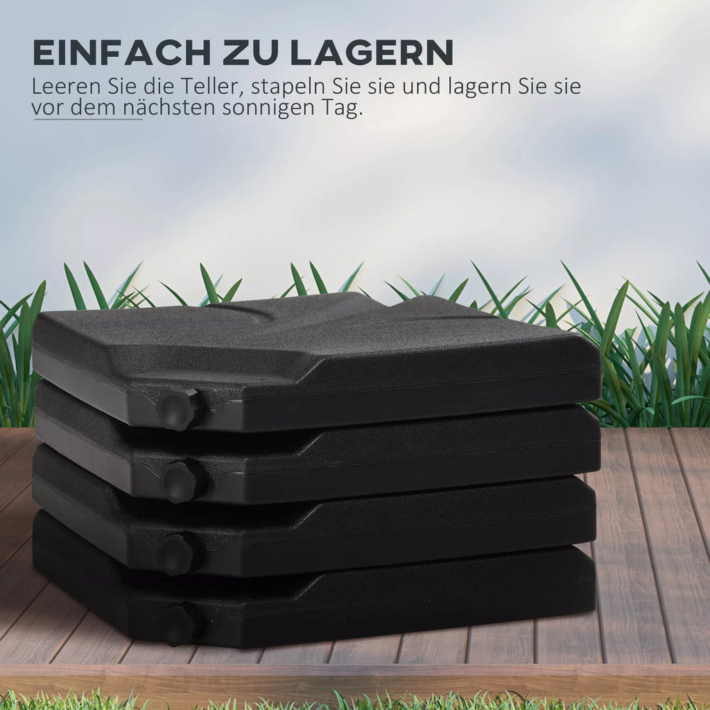 Pagrindiniai svoriai skėčių stovams, užpildomi vandeniu ir smėliu, plastikiniai, 103L x 103B x 8,3H cm, juodi