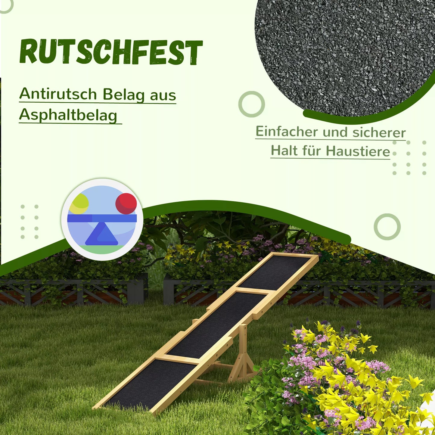 Šunų balansyras Agility treniruotėms, neslystantis, atlaiko iki 50 kg, 180 x 30 x 30 cm