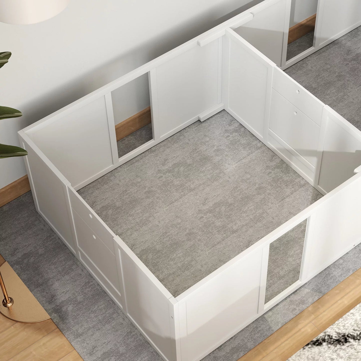 PawHut Veisimo dėžė šuniukams, dalijama į 2 skyrius, su akriliniu langeliu, 196 x 96 x 48 cm, balta