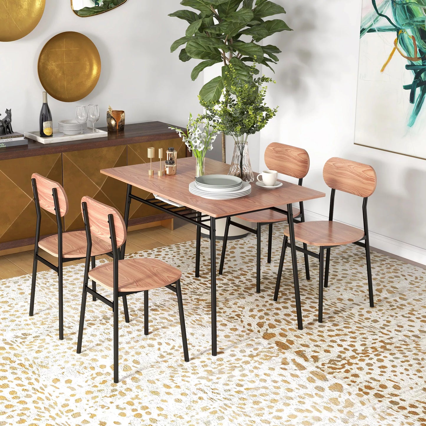 Valgomojo stalas su kėdėmis, pramoninio dizaino, 110 cm x 70 cm x 75 cm, rudas