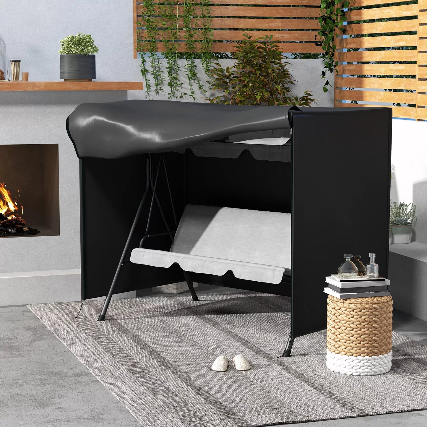 Atsparus vandeniui užvalkalas sodo supynėms (Hollywood tipo), juodas, 205 x 124 x 164 cm