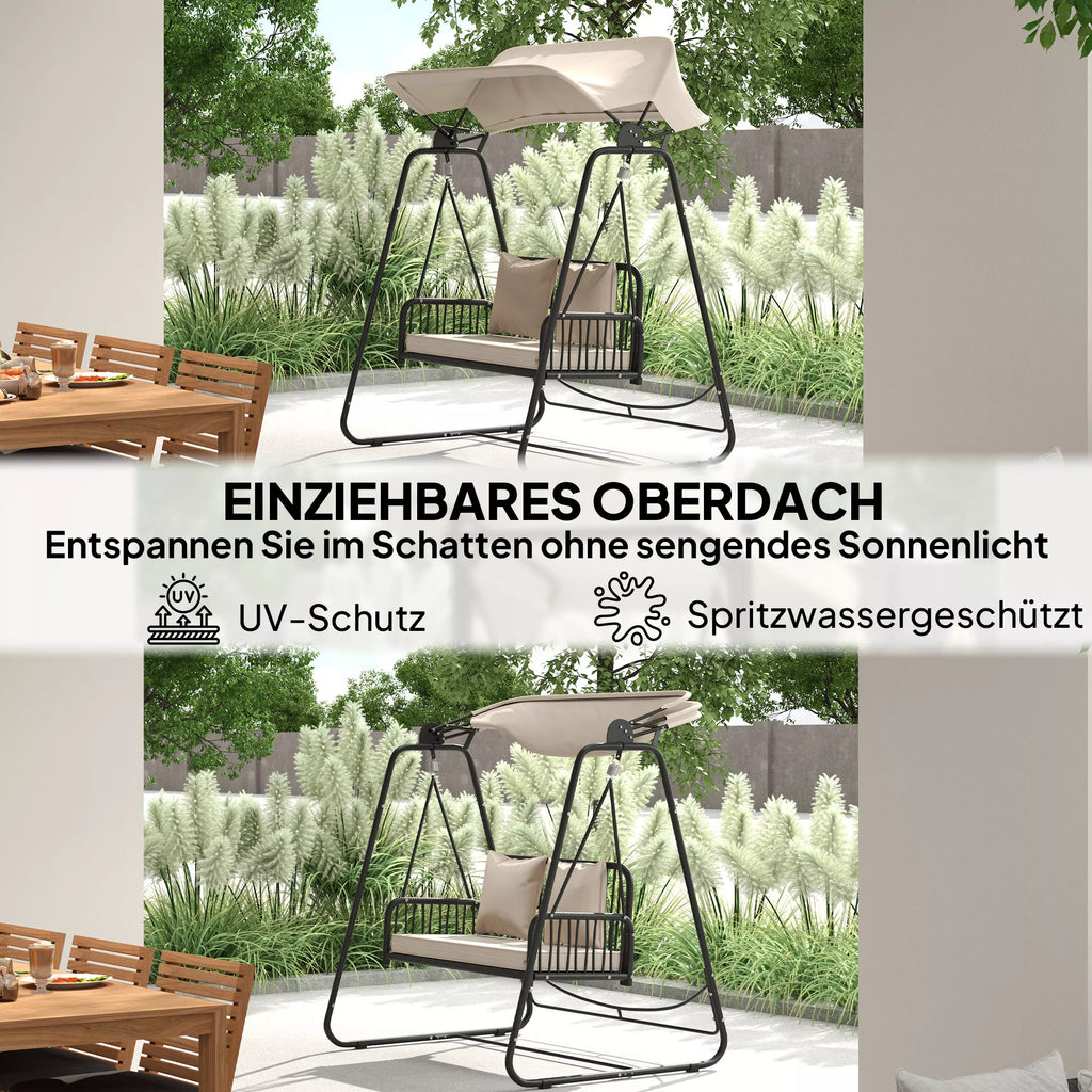 Lauko, sodo  sūpynės Rotango 2-vietės sodo sūpynės su saulės stogu Pagalvės iki 240 kg 149 x 121 x 180 cm Chaki