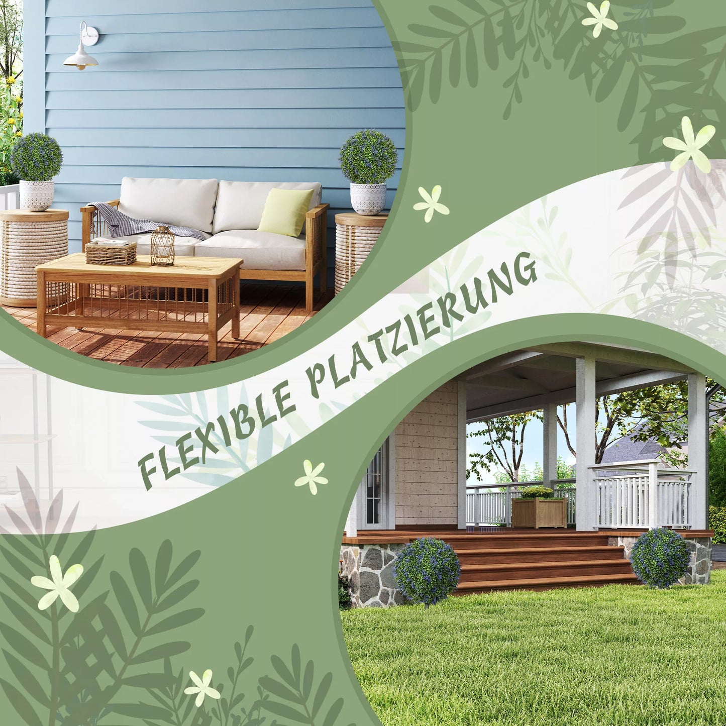 2 vnt. dirbtinių medelių rinkinys, dirbtiniai levandų medeliai, žemės kuoliukai, atsparūs UV spinduliams