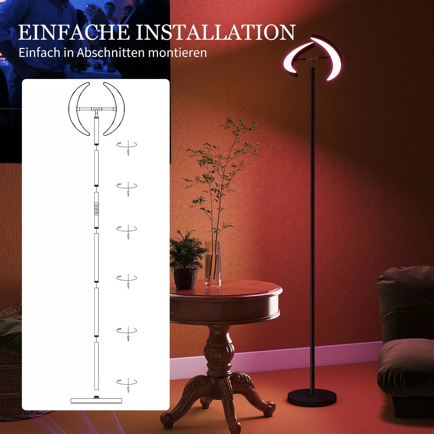 RGB stovas, reguliuojamas šviestuvas su daugiaspalvėmis apšvietimo galimybėmis, pasukamas, juodas