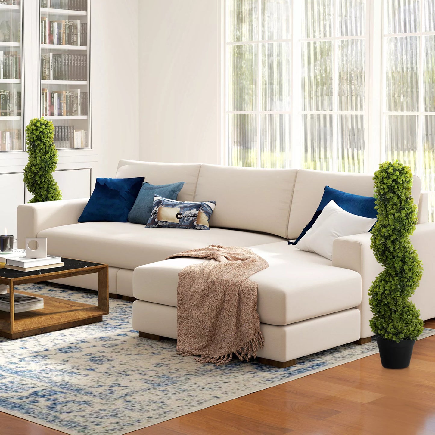 2 vnt. dekoratyvinių augalų rinkinys, dirbtiniai augalai vazonuose, dirbtiniai augalai namams, vidaus ir lauko, 90 cm, žali