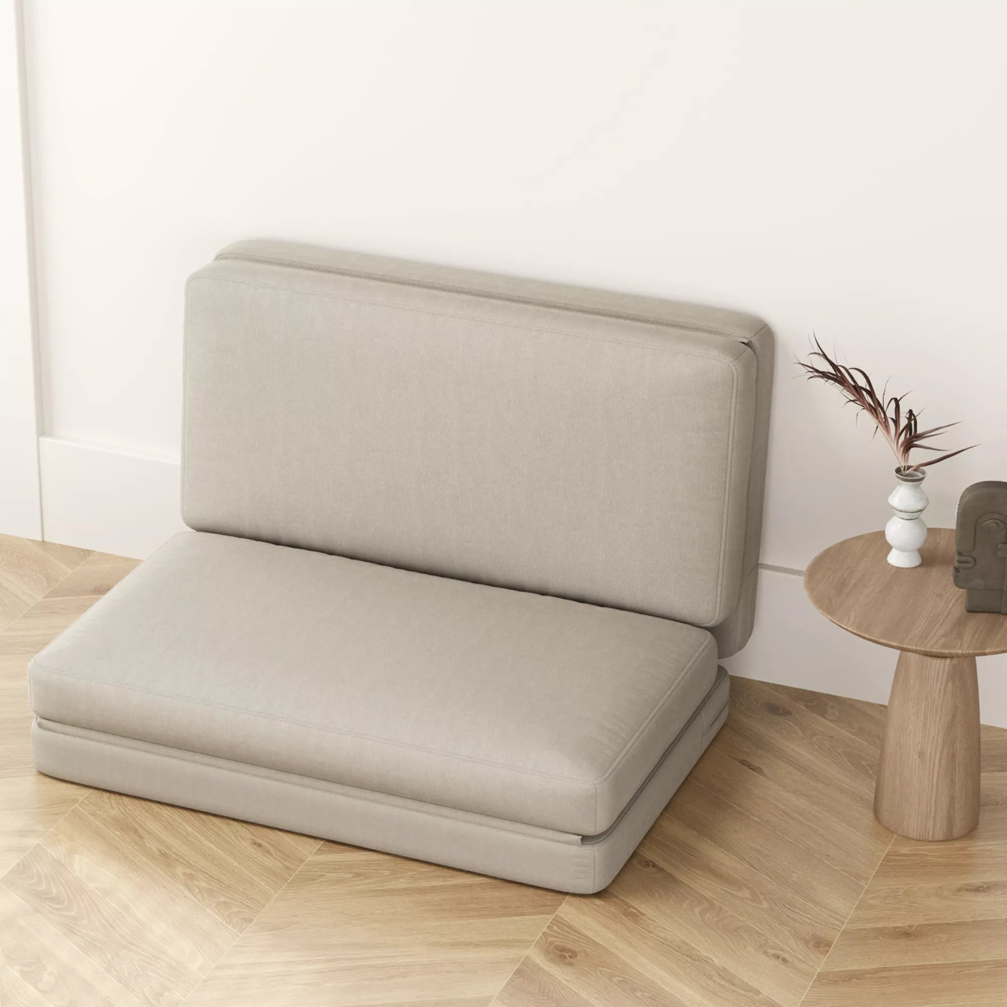 2-in-1 sulankstomas poilsio krėslas, svečių čiužinys, dalomas, 120 cm pločio, smėlio spalvos