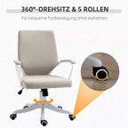 Biuro kėdė, stalinė kėdė, namų biuro kėdė **su svyravimo funkcija**, atlošas, reguliuojamas aukštis, storai paminkštinta, ergonomiška, 360° besisukantys ratukai, poliesteris, nailonas, PP, smėlio+balta spalva, 62x69x92-100 cm