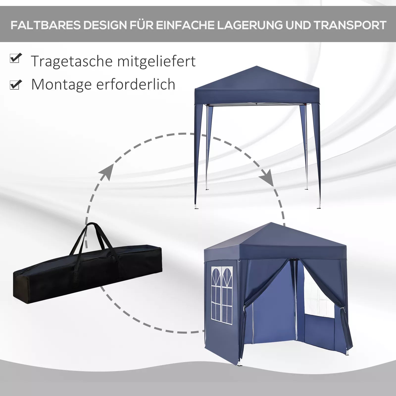 Sulankstomas paviljonas, alaus palapinė, 4 nuimamos šoninės sienos, 2 langai, metalinis rėmas, 2 x 2 m, mėlyna