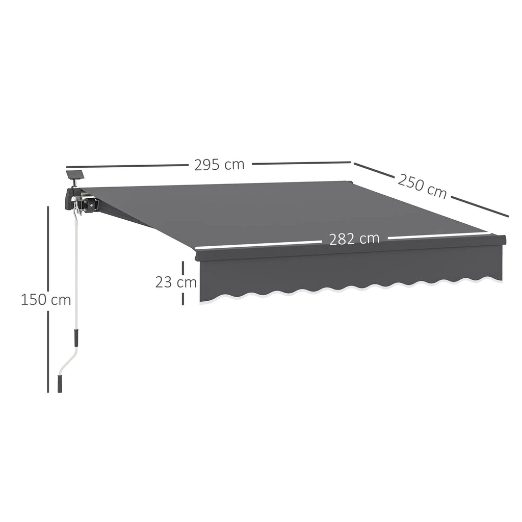 Tvirtinamas markizė su rankine krumpline Solar-Lichte lankstusis markizė Markizė Saulės apsauga UV 50+ 300 cm pločio Pilka