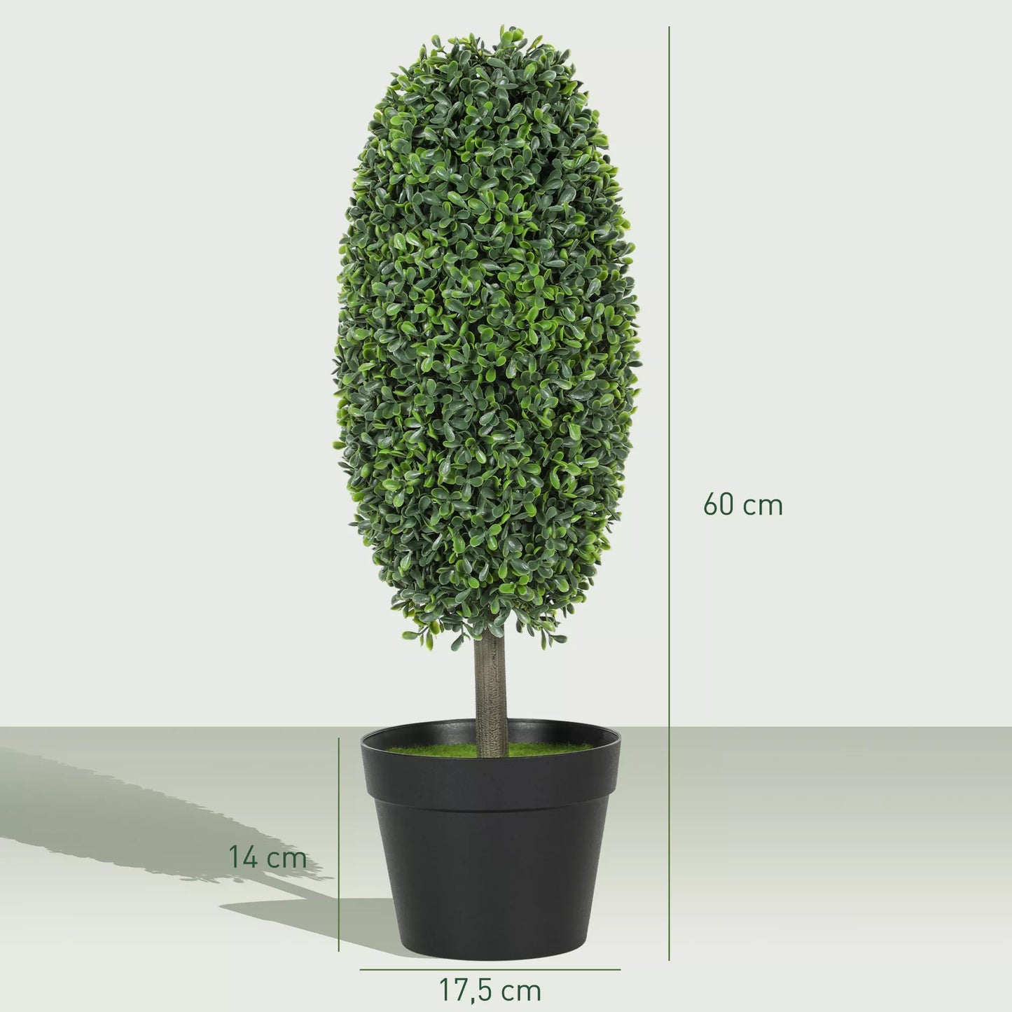 2 vnt. dirbtinių augalų rinkinys, UV atsparūs dirbtiniai medeliai vazonuose, plastikas, cementas, žalias