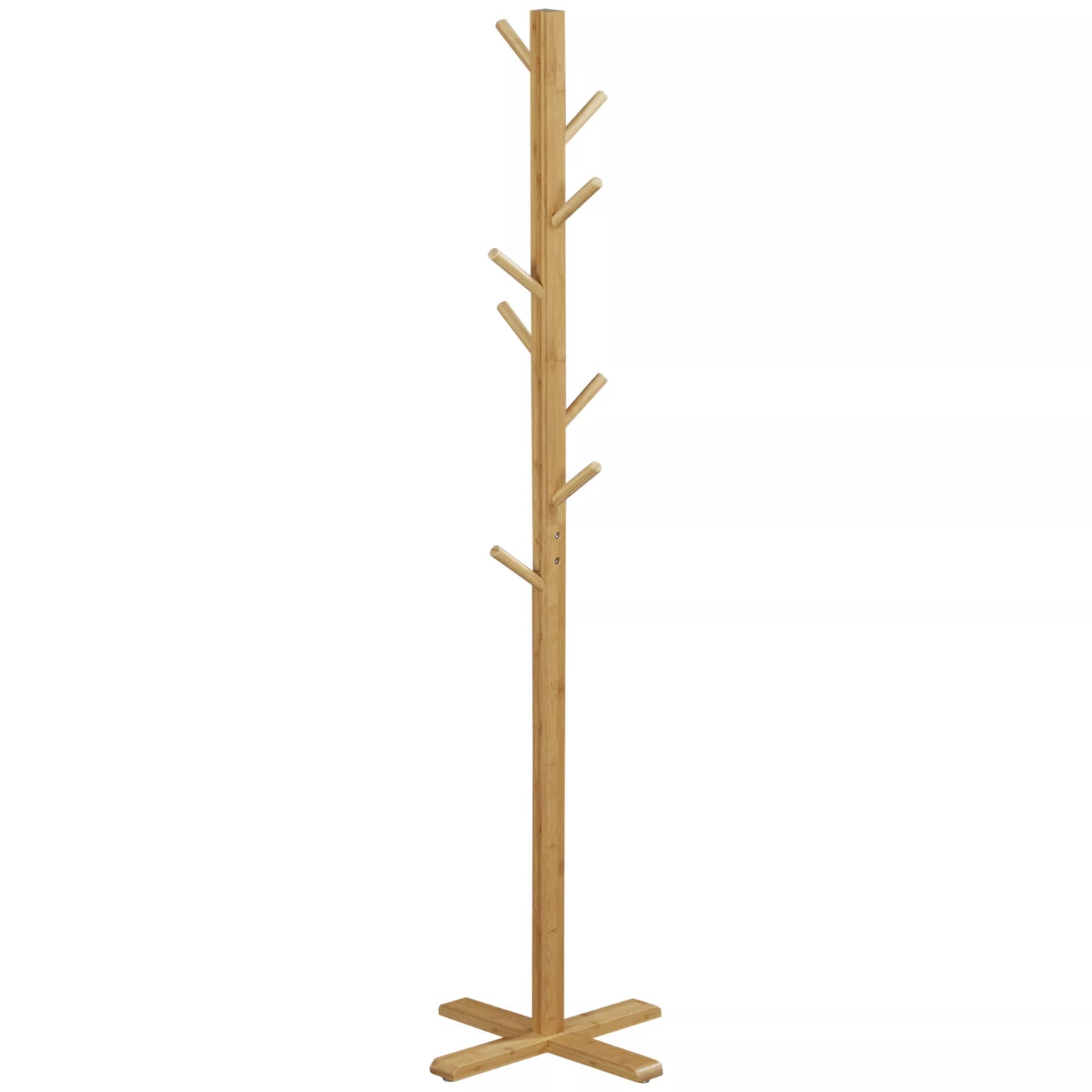 Pakabinamas drabužių ir skrybėlių stovas, 8 kabliukai, 49,5 cm x 49,5 cm x 178 cm, natūralus