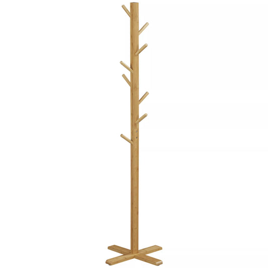 Pakabinamas drabužių ir skrybėlių stovas, 8 kabliukai, 49,5 cm x 49,5 cm x 178 cm, natūralus