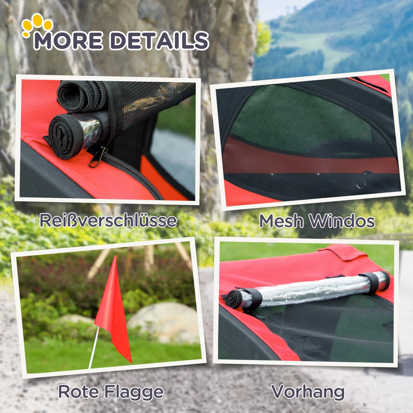 Šunų priekaba, sulankstomas dviračio priekaba šunims, atspari vandeniui, Oksfordo audinys, metalas, 140 x 71 x 83 cm, Raudona