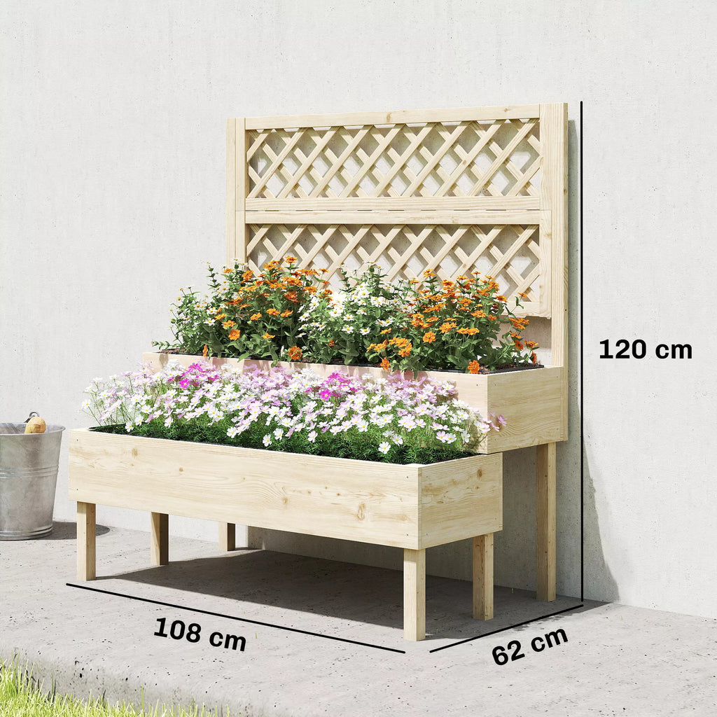 Pakopinė pakelta medinė lysvė su grotelėmis 108x62x120 cm natūrali eglė