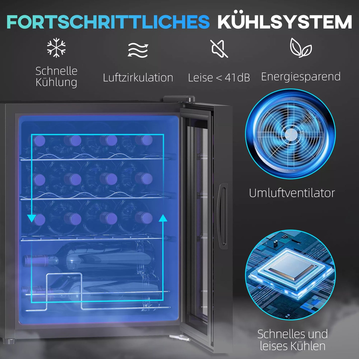 Atskirai stovintis vyno šaldytuvas, 16 butelių, skirtas namų barui, svetainei, virtuvei. Liečiamasis ekranas, stiklinės durys, LED apšvietimas.